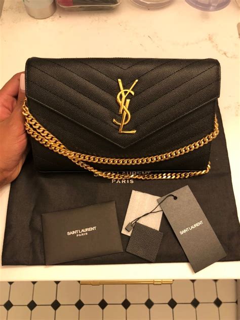 ysl black on black wallet on chain regular vs small|ysl coin purse.